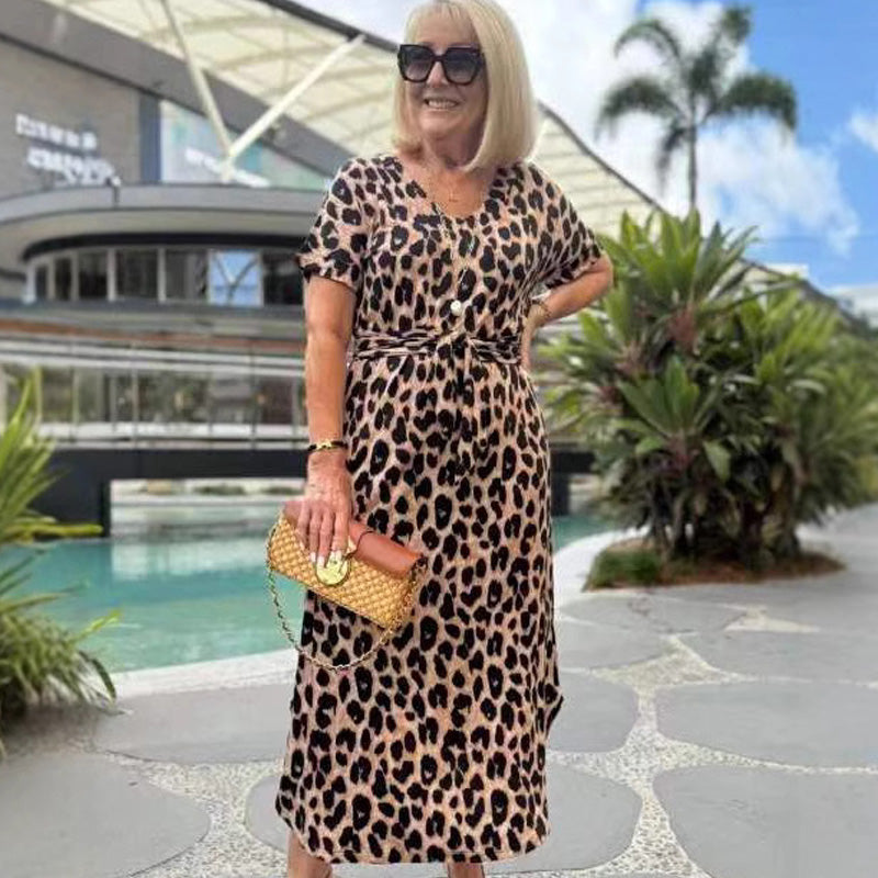 💃Vestido con estampado de leopardo y escote en pico-ES