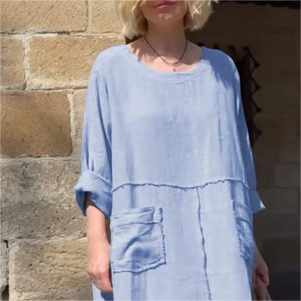 🌿Vestido monocolor con escote redondo, transpirable🌪️-ES