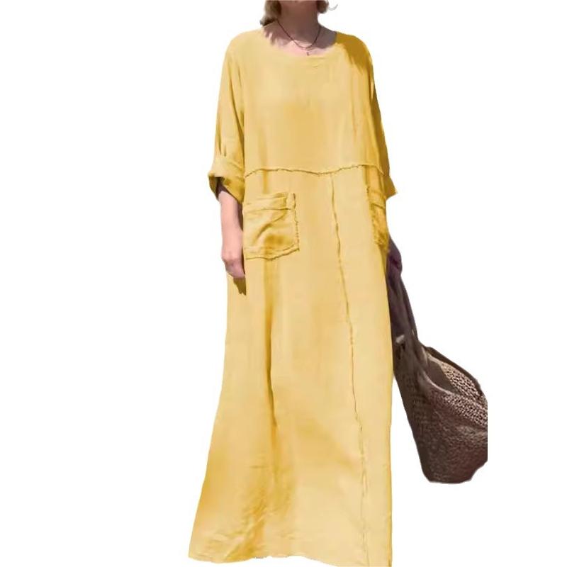 🌿Vestido monocolor con escote redondo, transpirable🌪️-ES