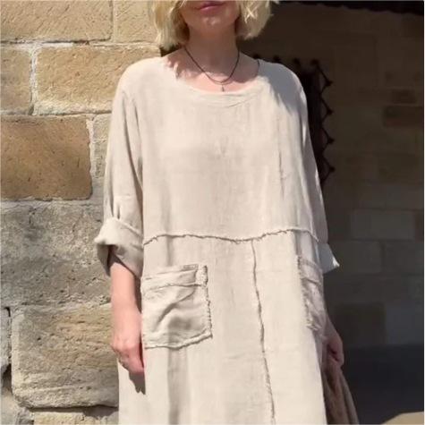 🌿Vestido monocolor con escote redondo, transpirable🌪️-ES