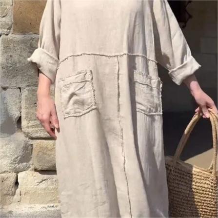 🌿Vestido monocolor con escote redondo, transpirable🌪️-ES