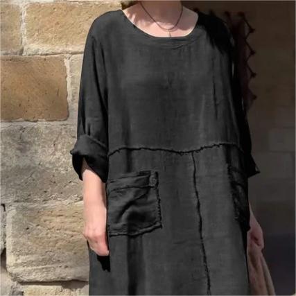 🌿Vestido monocolor con escote redondo, transpirable🌪️-ES