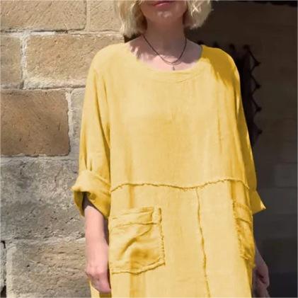 🌿Vestido monocolor con escote redondo, transpirable🌪️-ES