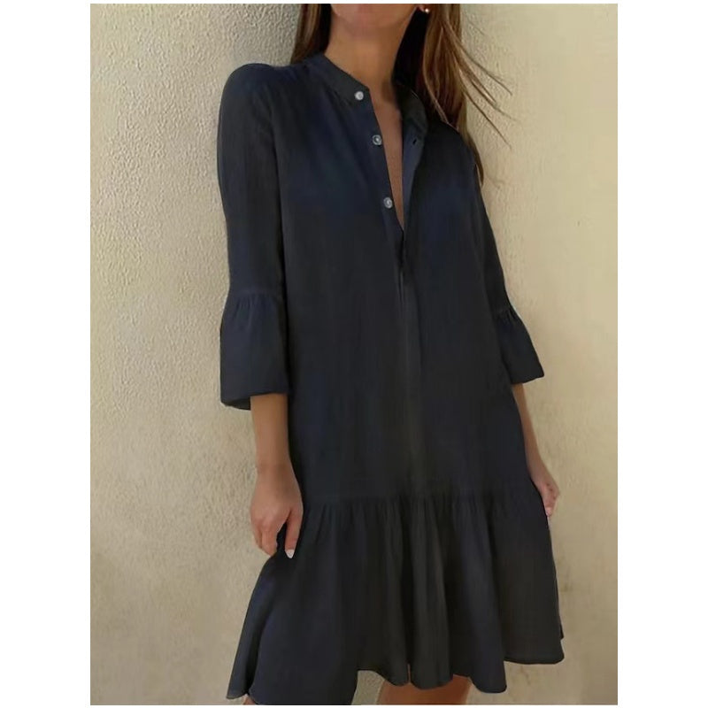Vestido camisero plisado de mujer con solapas-ES