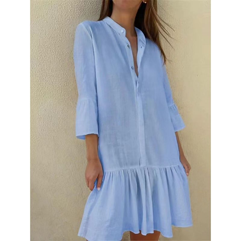 Vestido camisero plisado de mujer con solapas-ES