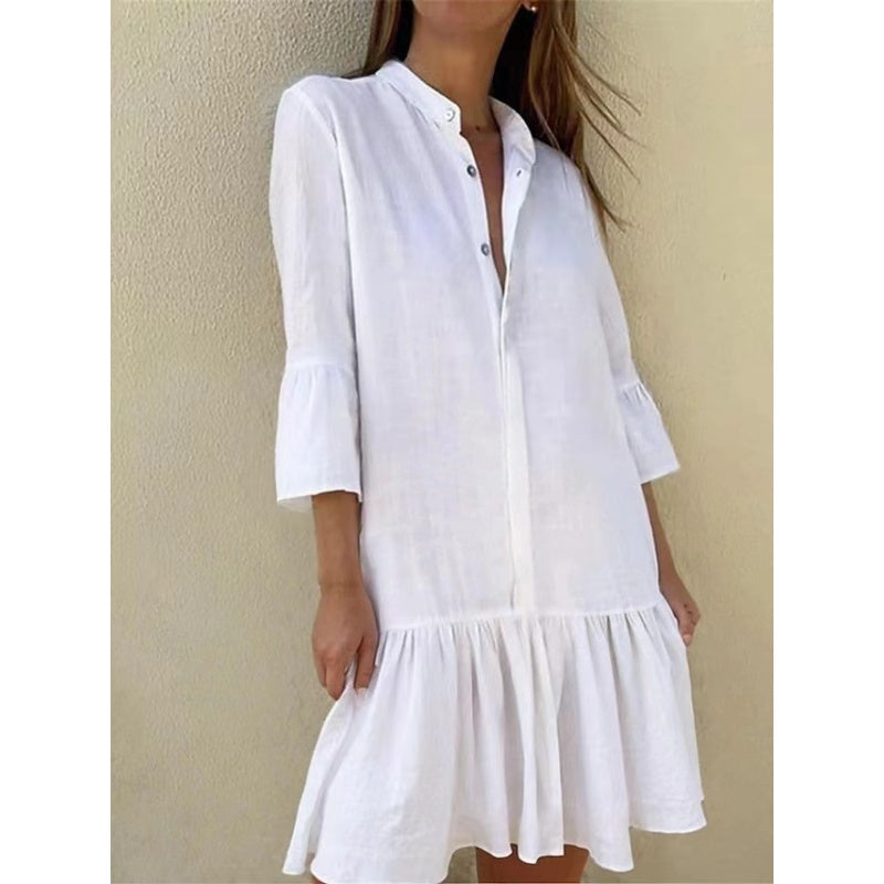 Vestido camisero plisado de mujer con solapas-ES