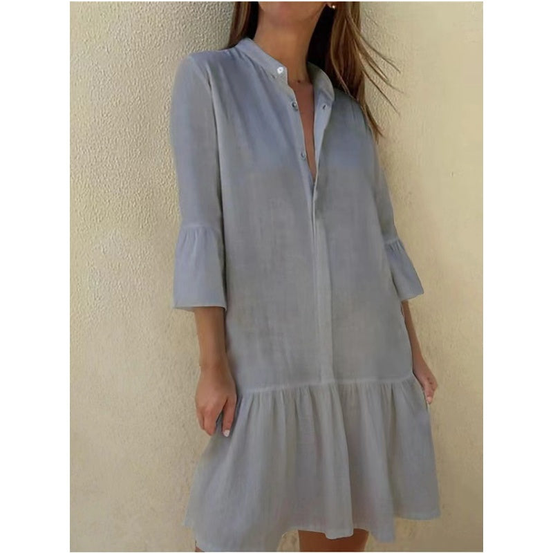 Vestido camisero plisado de mujer con solapas-ES