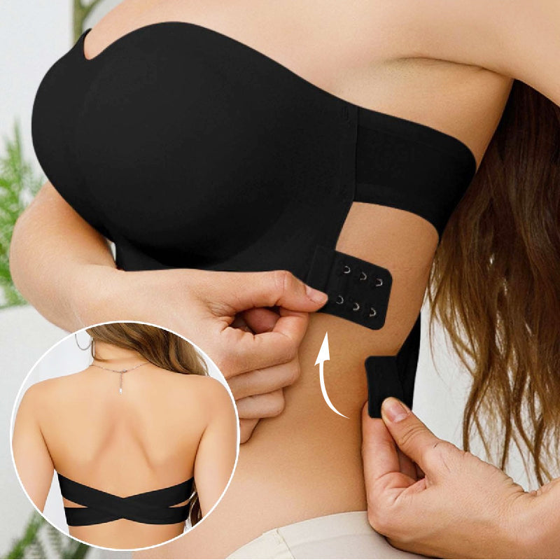 🔥👙Moteriška liemenėlė be petnešėlių, neslystanti, su kryžminiu užsegimu šone-LT
