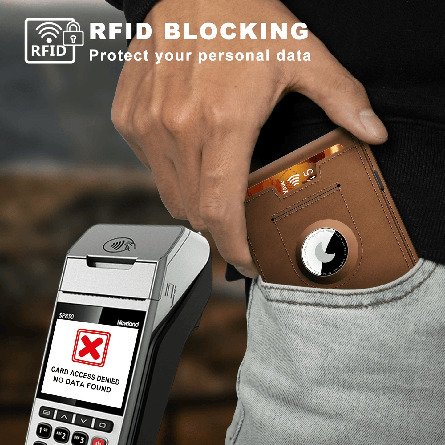 🎁 Cartera AirTag para hombre: funda de aluminio plegable, clip para billetes, compartimentos delgados de cuero, tarjetero, bloqueo RFID, cartera minimalista plegable.-ES
