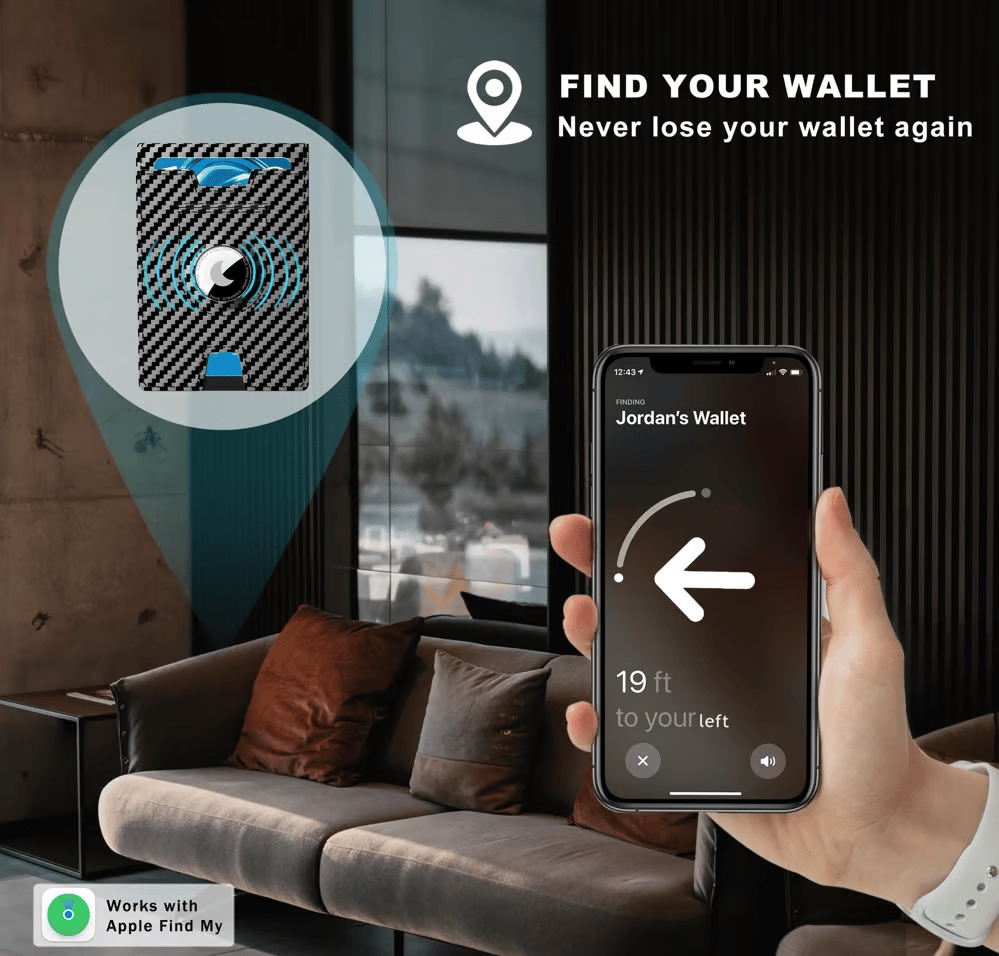🎁 Cartera AirTag para hombre: funda de aluminio plegable, clip para billetes, compartimentos delgados de cuero, tarjetero, bloqueo RFID, cartera minimalista plegable.-ES