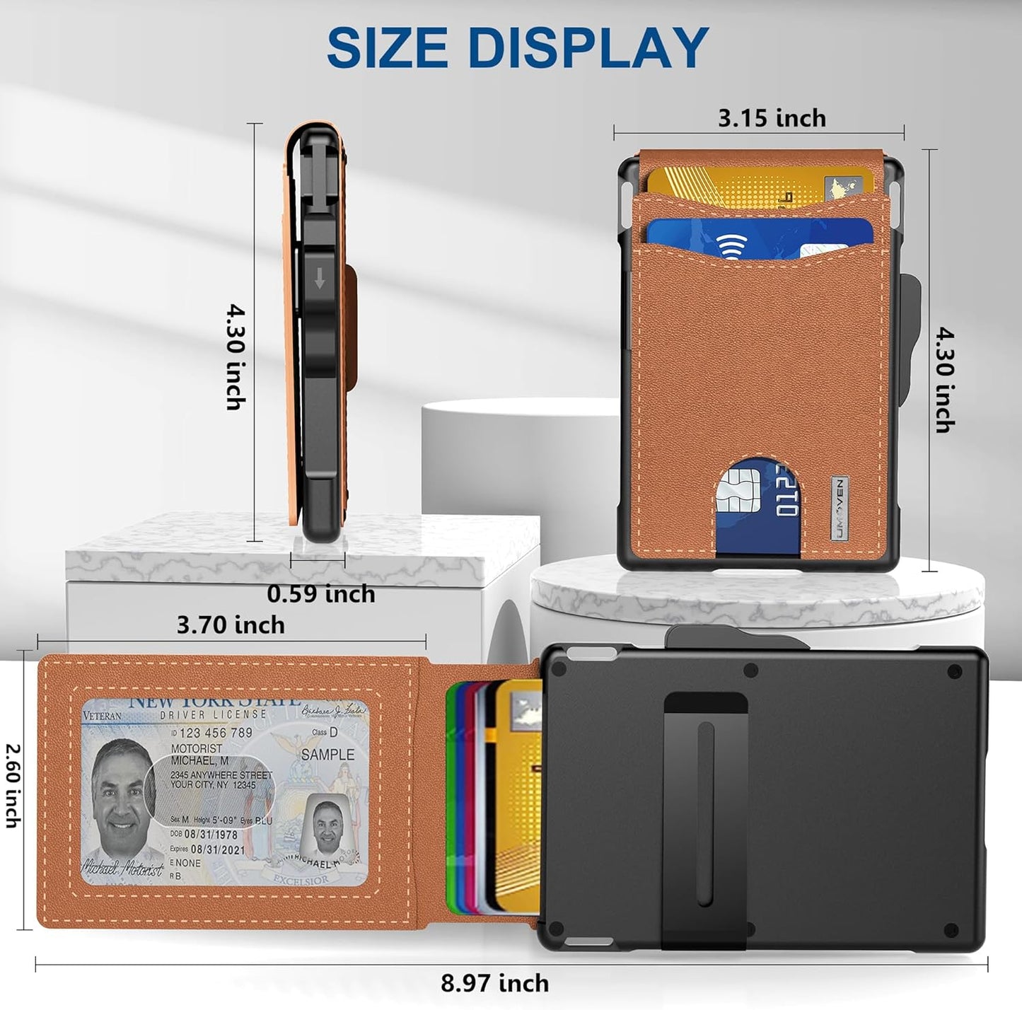 🎁 Cartera AirTag para hombre: funda de aluminio plegable, clip para billetes, compartimentos delgados de cuero, tarjetero, bloqueo RFID, cartera minimalista plegable.-ES