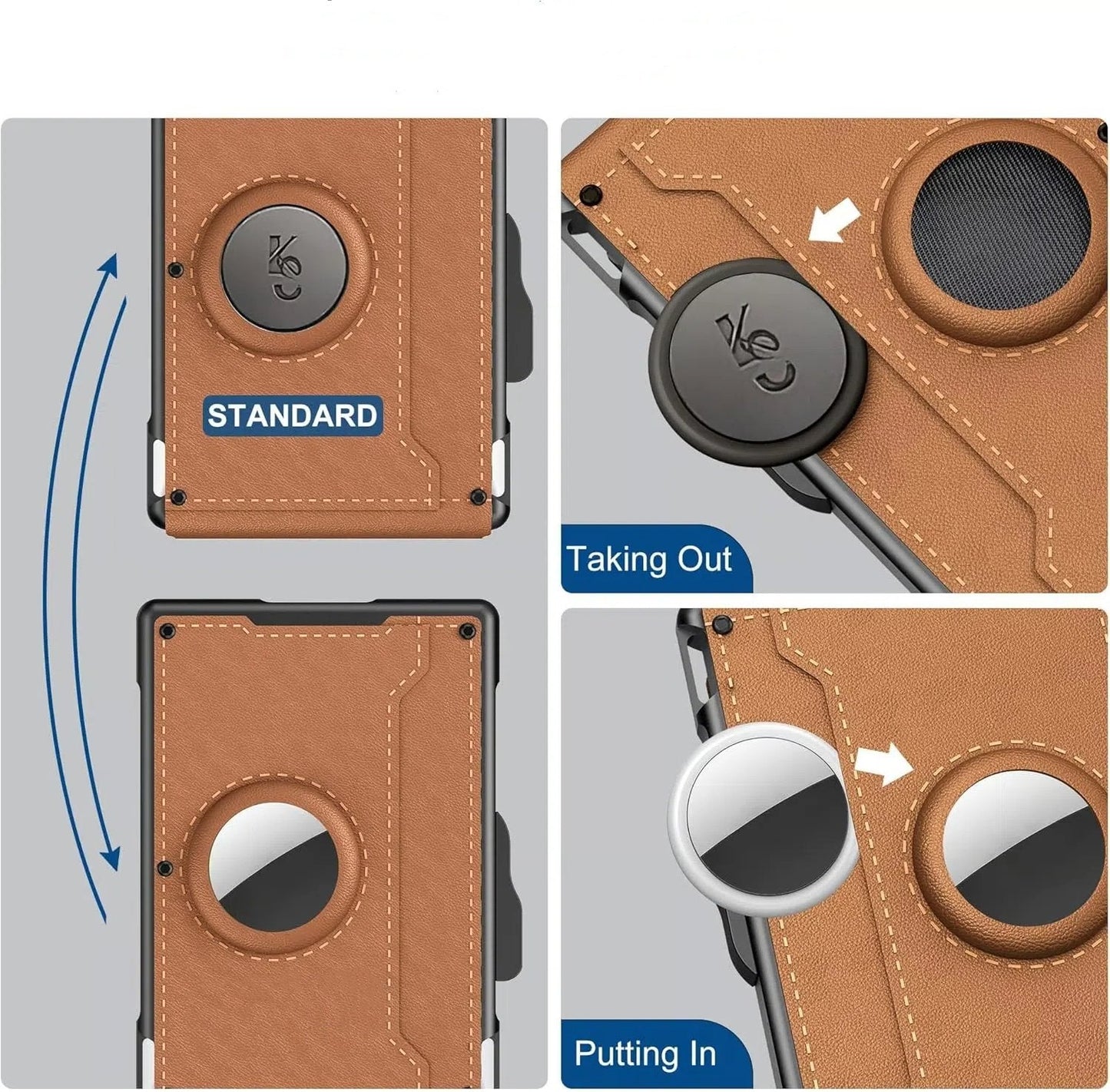 🎁 Cartera AirTag para hombre: funda de aluminio plegable, clip para billetes, compartimentos delgados de cuero, tarjetero, bloqueo RFID, cartera minimalista plegable.-ES
