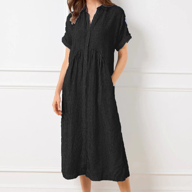 🔥👗Vestido camisero de rayas con solapas y botones | Con bolsillos funcionales-ES