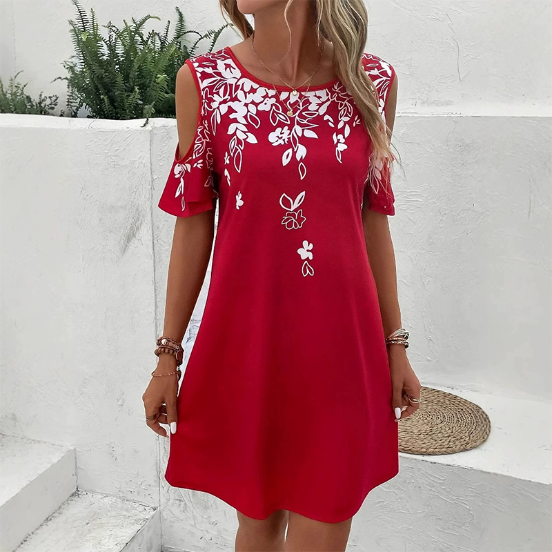 🌼【S-2XL】Gėlių rašto midi suknelė su iškirptomis rankovėmis-LT