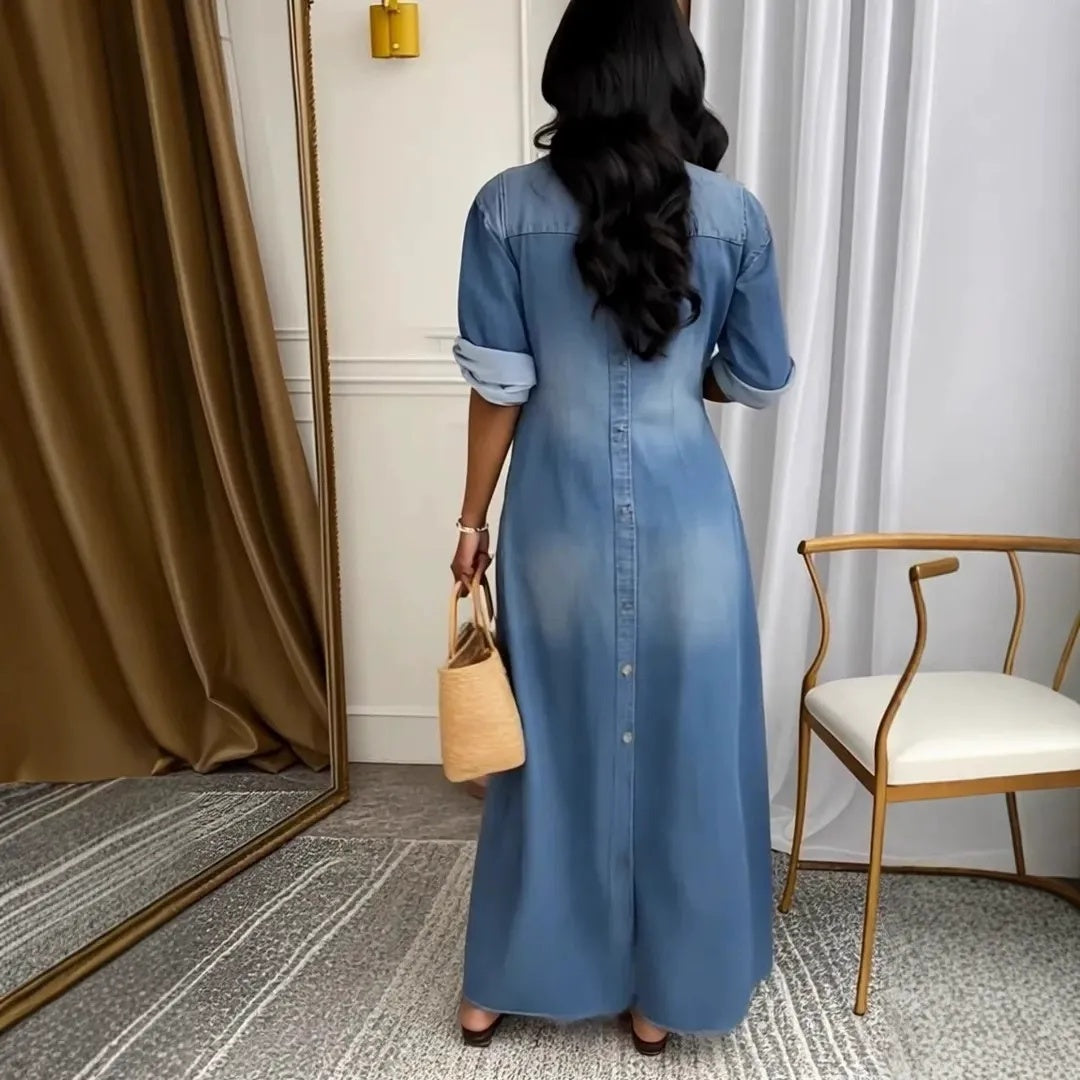 Vestido largo vaquero abotonado para mujer-ES