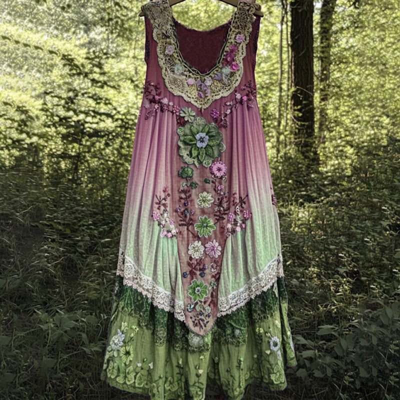 Vestido midi sin mangas con cuello en U y estampado 3D-ES