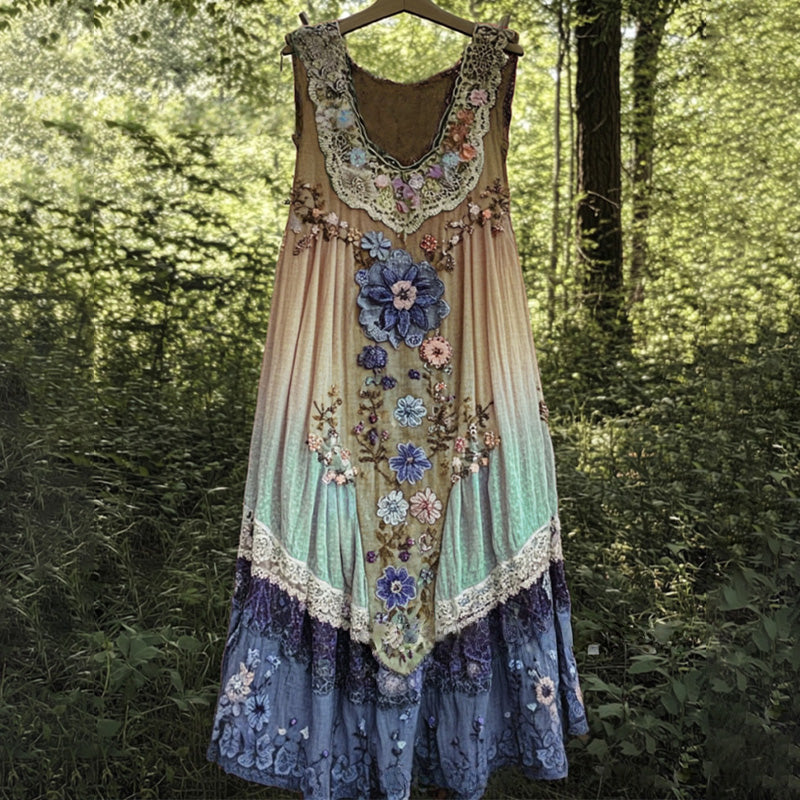 Vestido midi sin mangas con cuello en U y estampado 3D-ES
