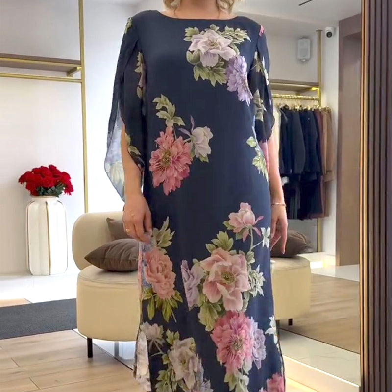 Elegantna dolga ženska obleka s potiskom na vratu-SI