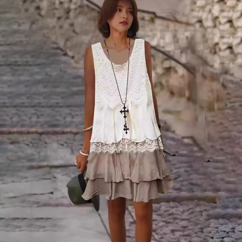 Vestido patchwork sin mangas de moda para mujer-ES