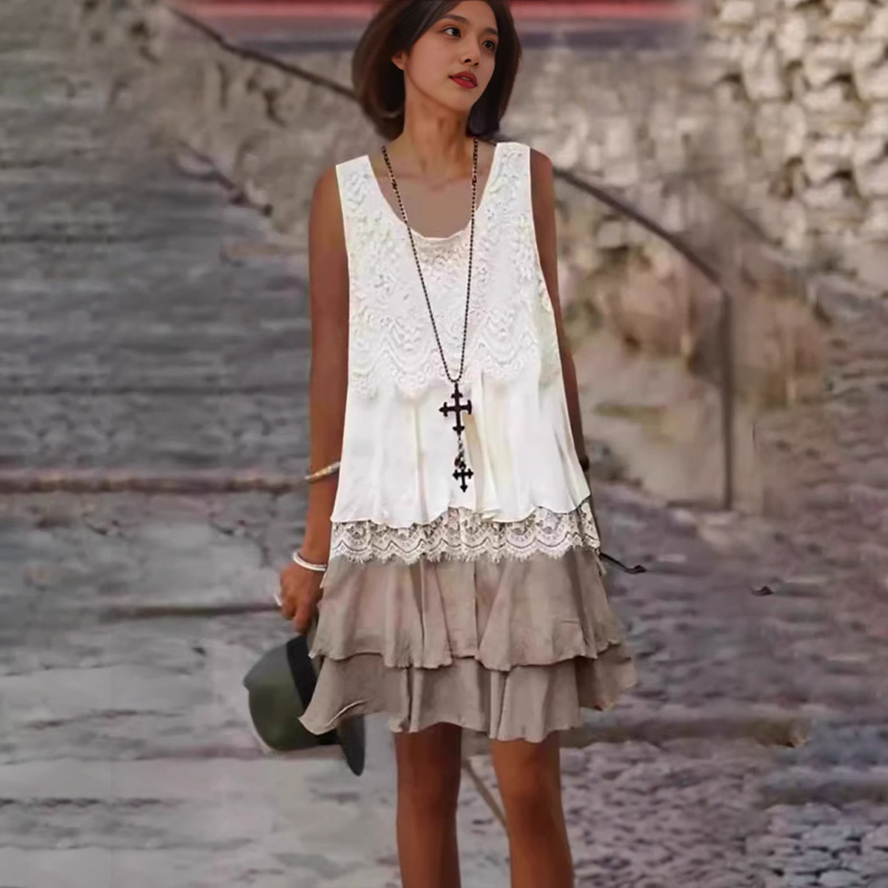 Vestido patchwork sin mangas de moda para mujer-ES