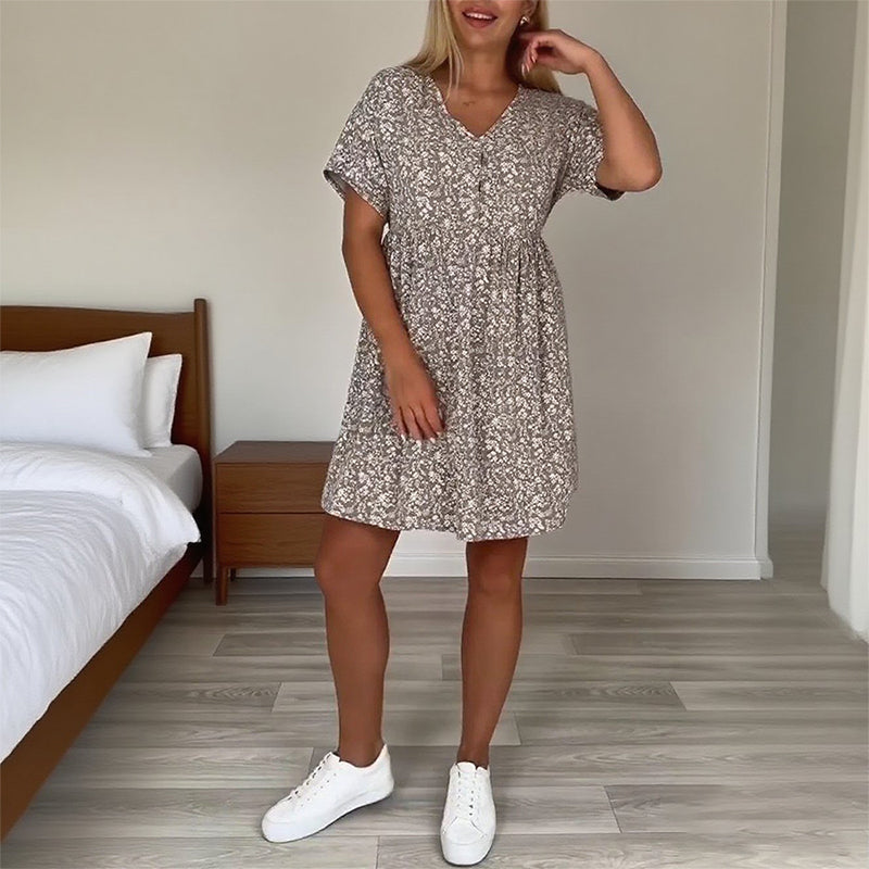 【S-3XL】🌸Trumpų rankovių gėlėta suknelė-LT