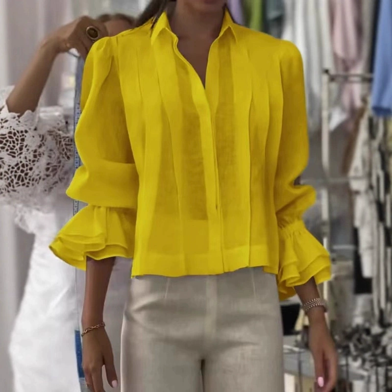 【S-3XL】✨🌼Elegantiški marškiniai su raukiniais ir klostuotu raštu-LT