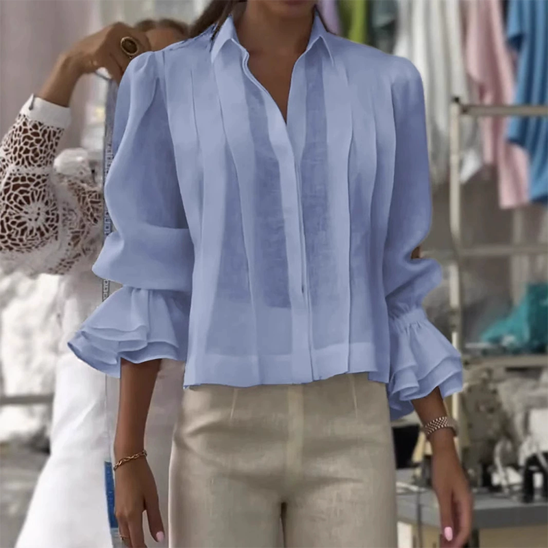 【S-3XL】✨🌼Elegantiški marškiniai su raukiniais ir klostuotu raštu-LT