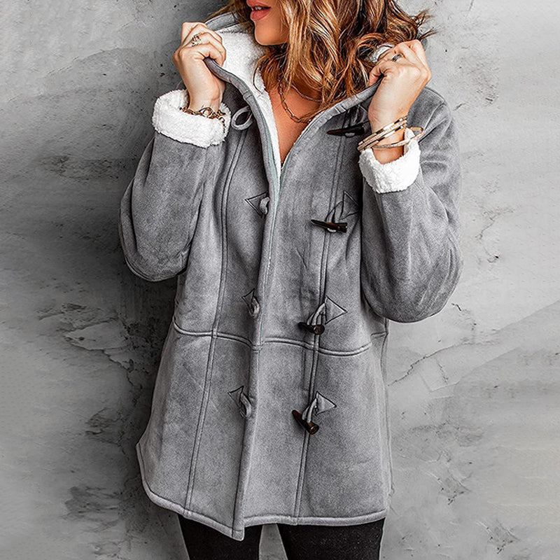 ❄️ Ženska semiš jakna s kapuco in plišasto podlogo 🧥💕-SI