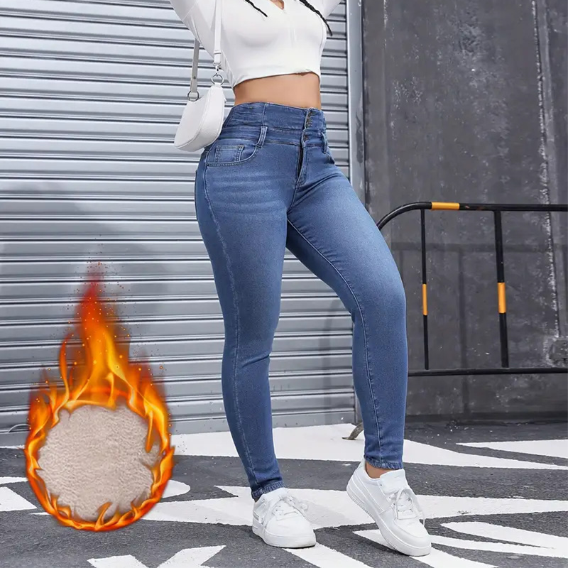 👖Ζεστό και άνετο γυναικείο τζιν παντελόνι με φλις επένδυση-GR