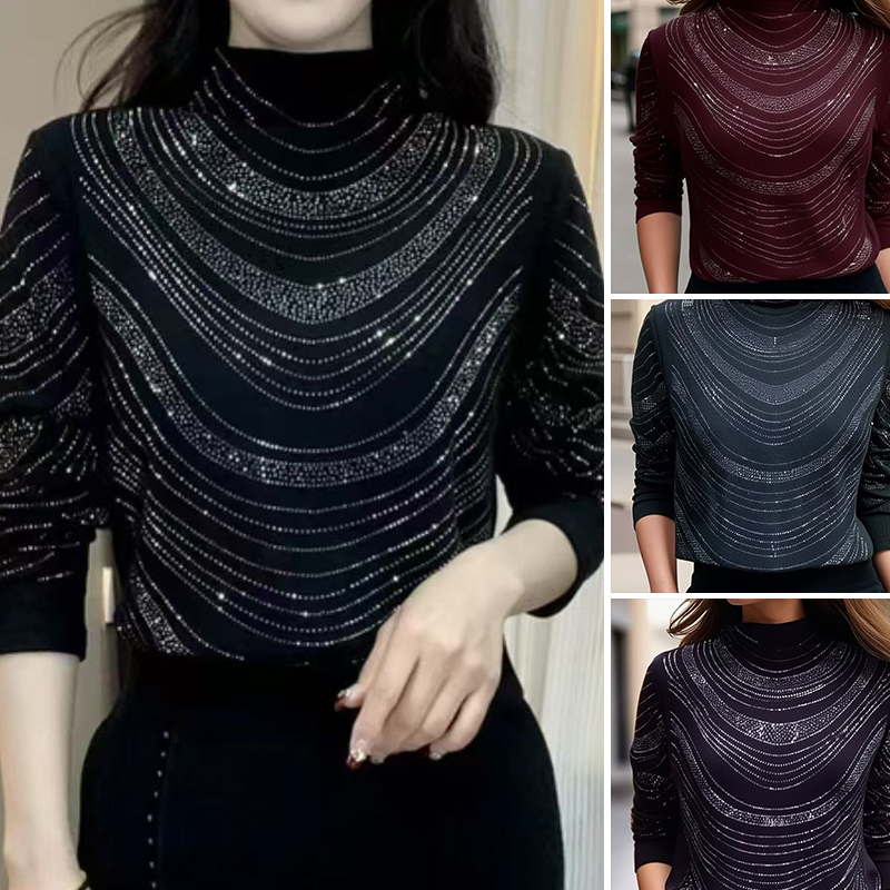 🎁💎Elegantiška moteriška palaidinė ilgomis rankovėmis ir blizgučiais-lt