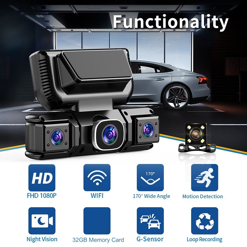 🚗 Keturių kanalų automobilio kamera su WiFi ryšiu ir naktinio matymo funkcija📹-LT