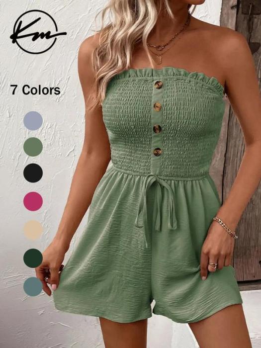 🔥👗Γυναικεία ολόσωμη φόρμα με φαρδιά μπατζάκια, βολάν μπροστά και δέσιμο-GR